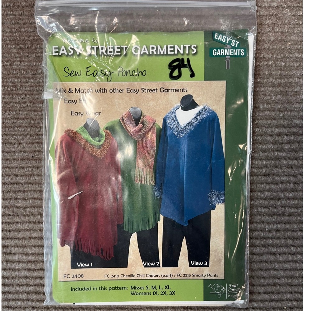 Four Corners Designs Sew Easy Poncho Sewing Pattern Misses S-XL Womens 3X